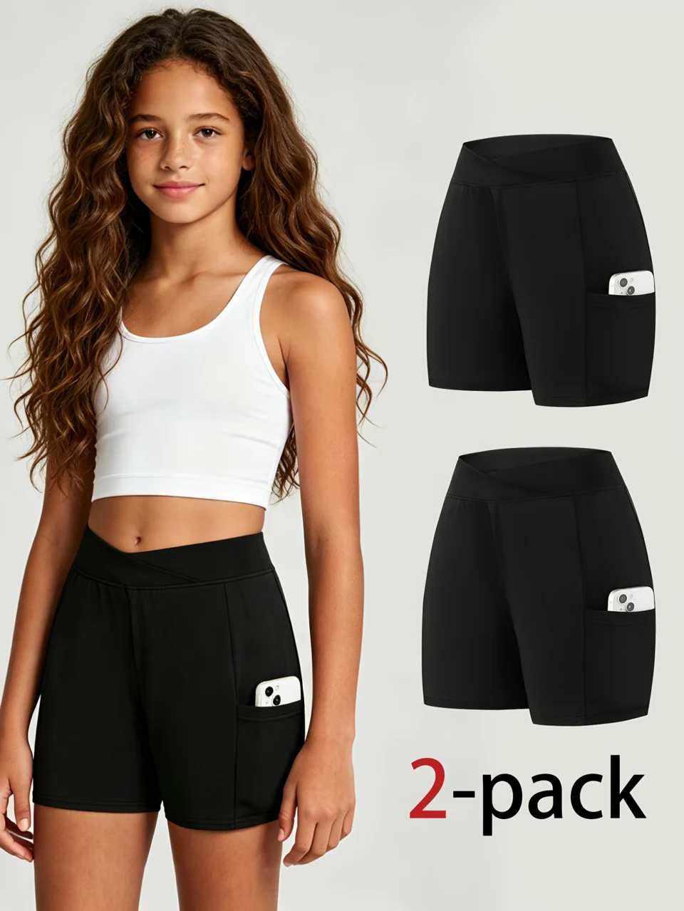 Girls Cross Waist Solid Biker Shorts Spring Summer - SPUID 1672404275