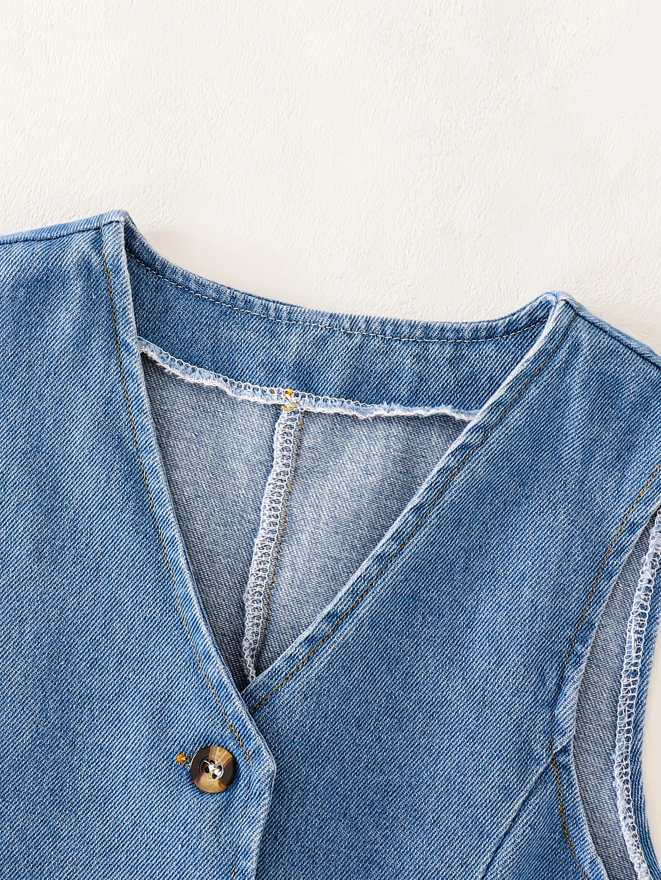 Detail 3 of Girls Solid Denim Denim Vest Shorts 2-Piece Set Spring Summer by LUNORIANA