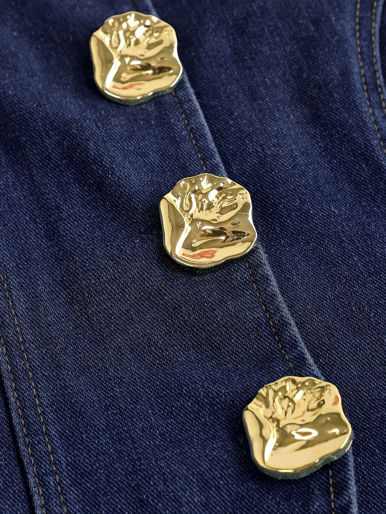 Detail 4 of Girls Button Preppy Denim Vest Pleated Skirt 2-Piece Set Fall by LUNORIANA