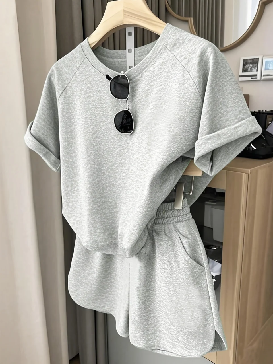 Girls Solid Minimal T-Shirt Shorts 2-Piece Set Spring Summer