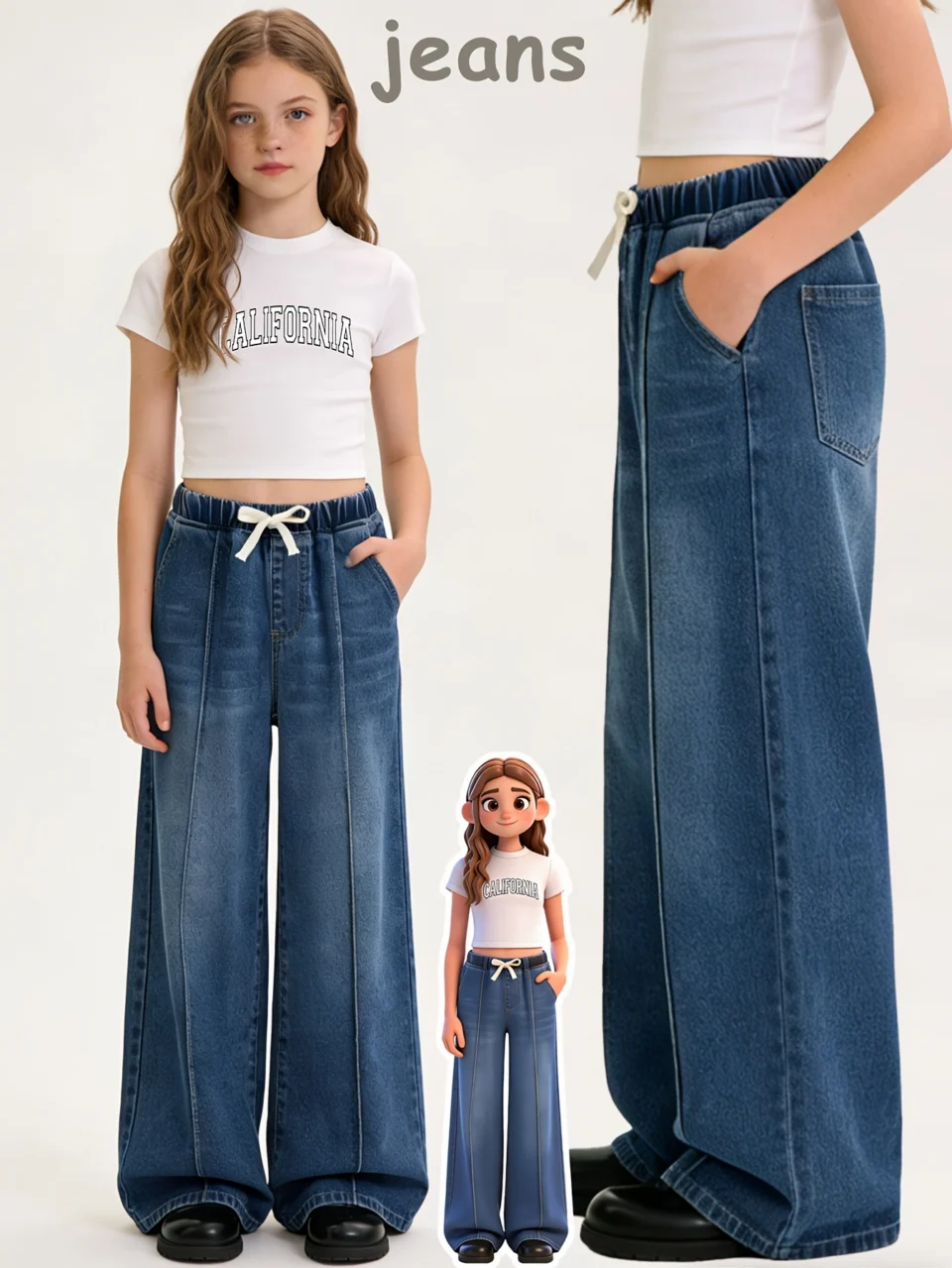 Girls Loose Fit Denim Jeans Spring Summer