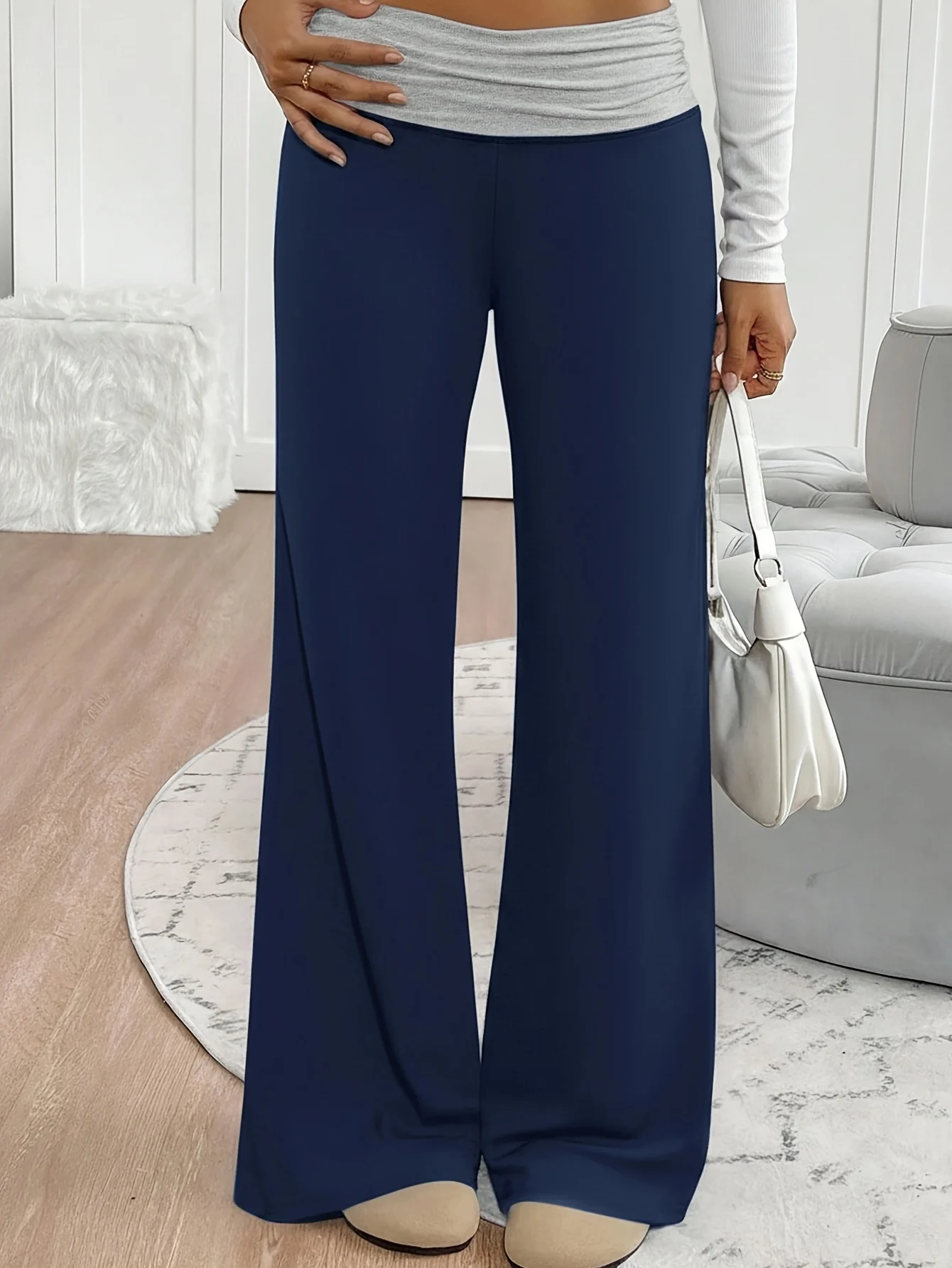 Girls Contrast Waist Streetwear Wide Leg Sweatpants Spring Summer - SPUID 3019029337