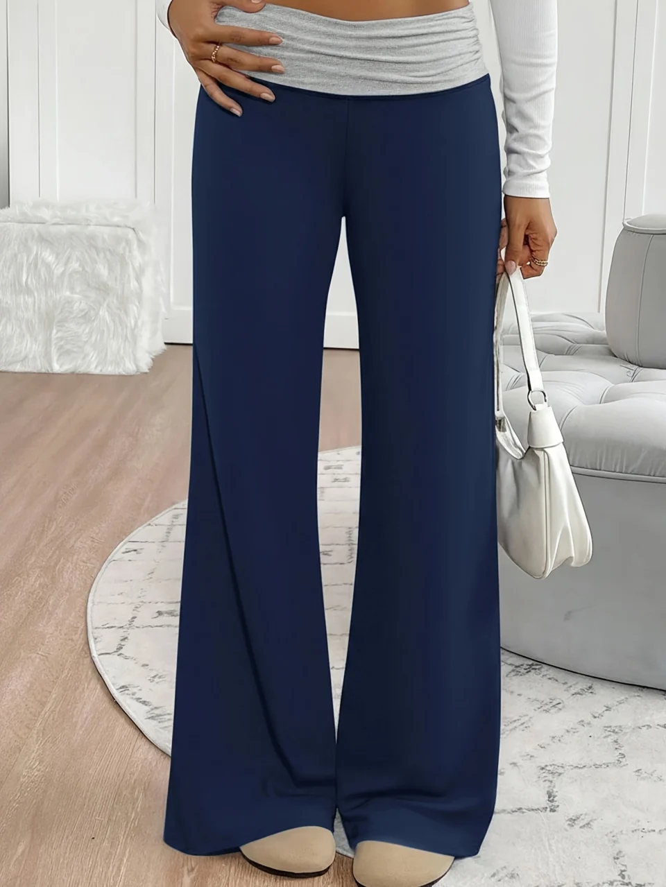 Girls Contrast Waist Streetwear Wide Leg Sweatpants Spring Summer - SPUID 3019029337