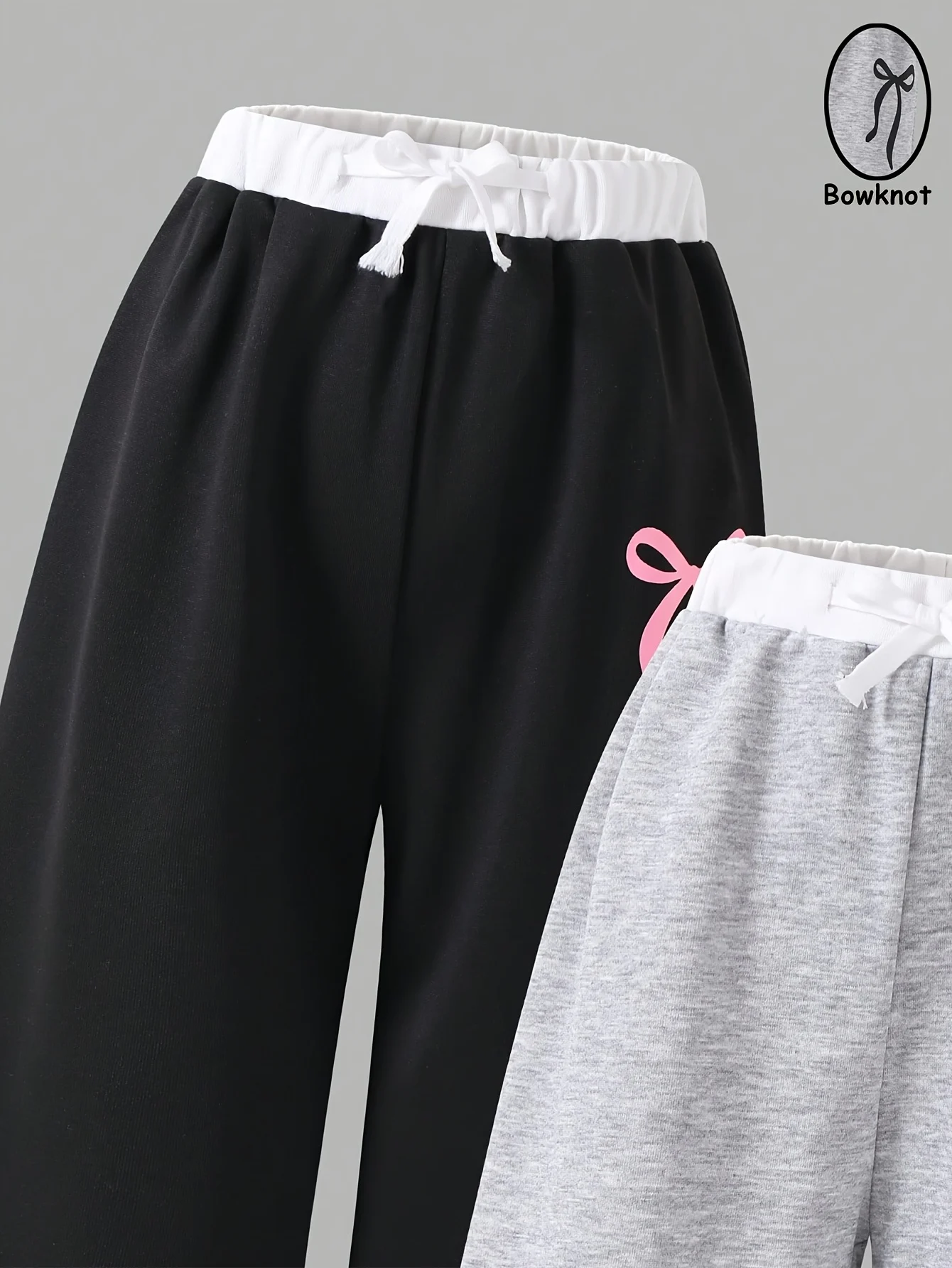 Detail 2 of Girls Bow Print Contrast Waist Sweatpants Spring Summer by LUNORIANA