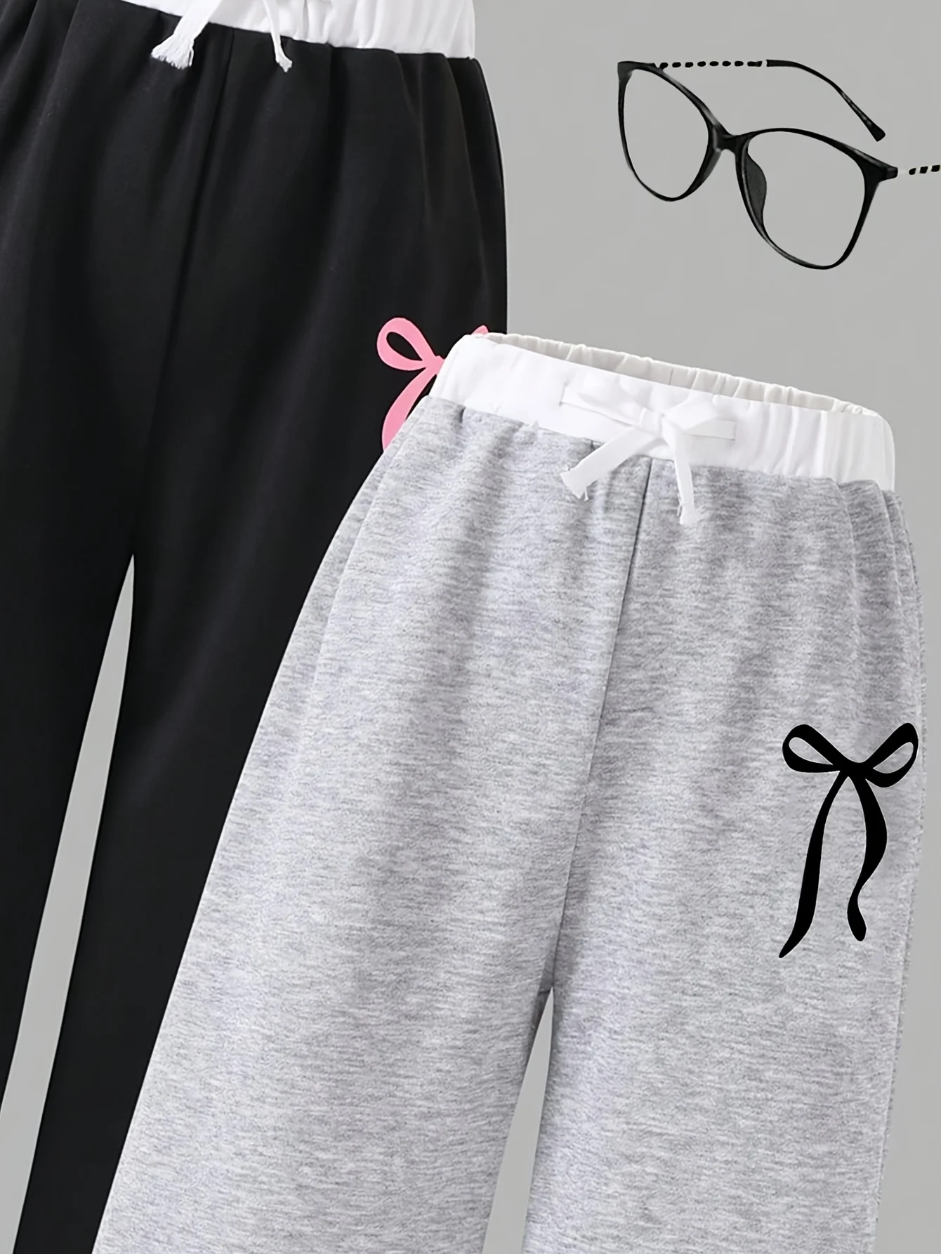 Detail 4 of Girls Bow Print Contrast Waist Sweatpants Spring Summer by LUNORIANA