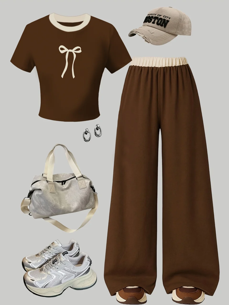 Girls Bow Print Solid T-Shirt Straight Pants 2-Piece Set Spring Summer