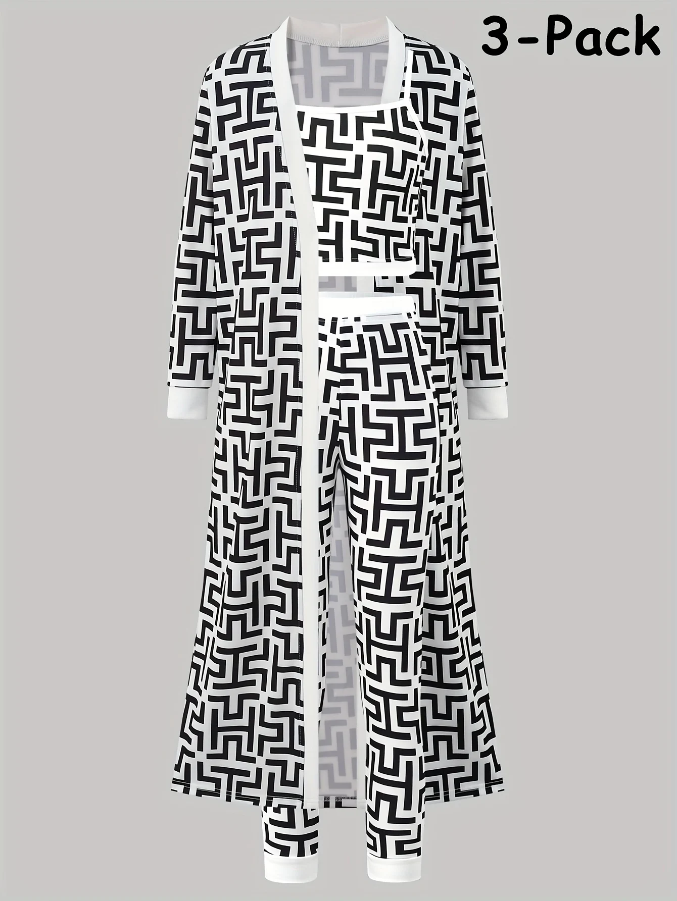 Detail 1 of Girls Geometric Print Cardigan Cami Jogger Pants 3-Piece Set All Season by LUNORIANA