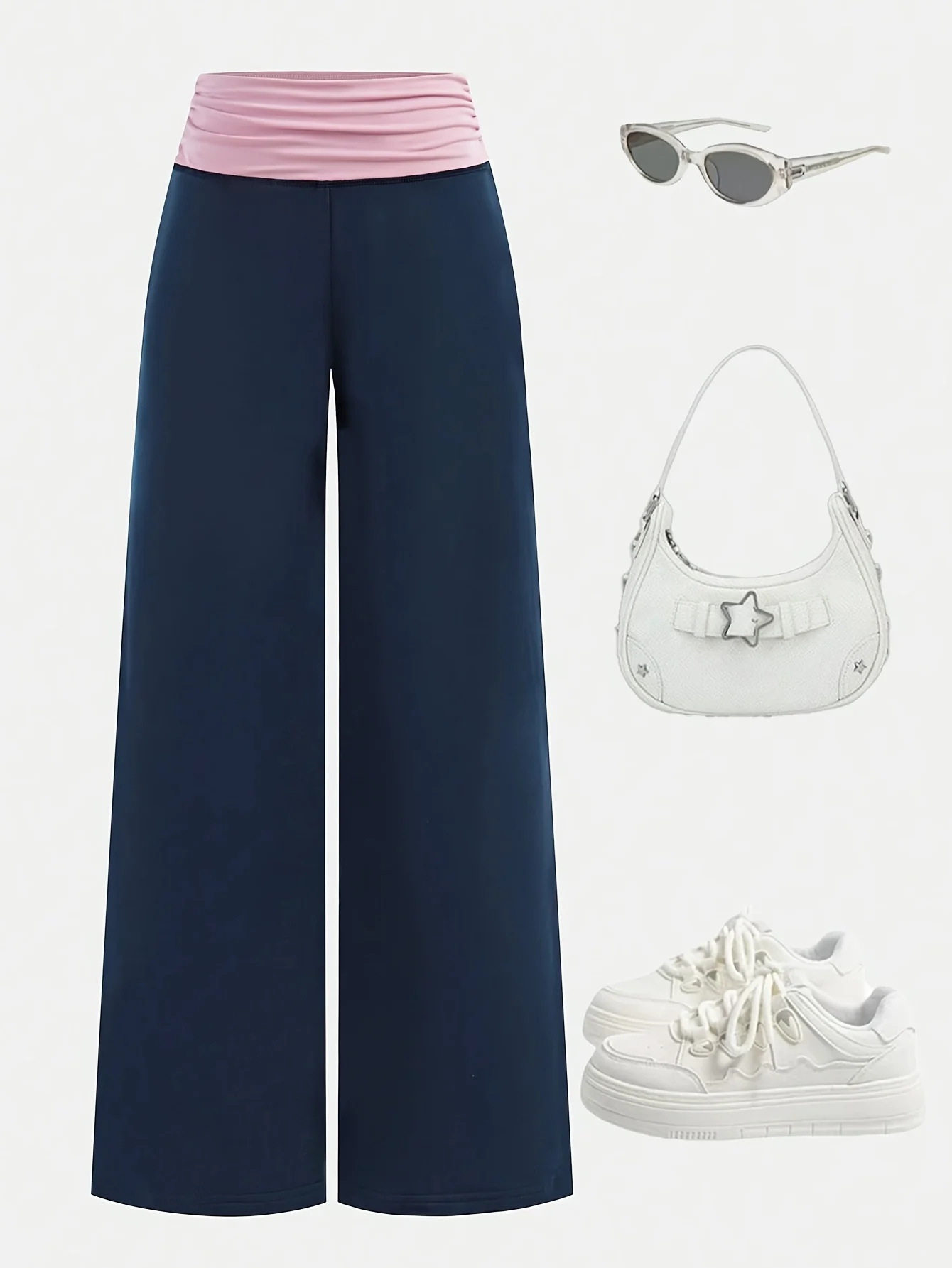 Detail 2 of Girls Contrast Waist Streetwear Wide Leg Sweatpants Spring Summer - SPUID 7552106074 by LUNORIANA