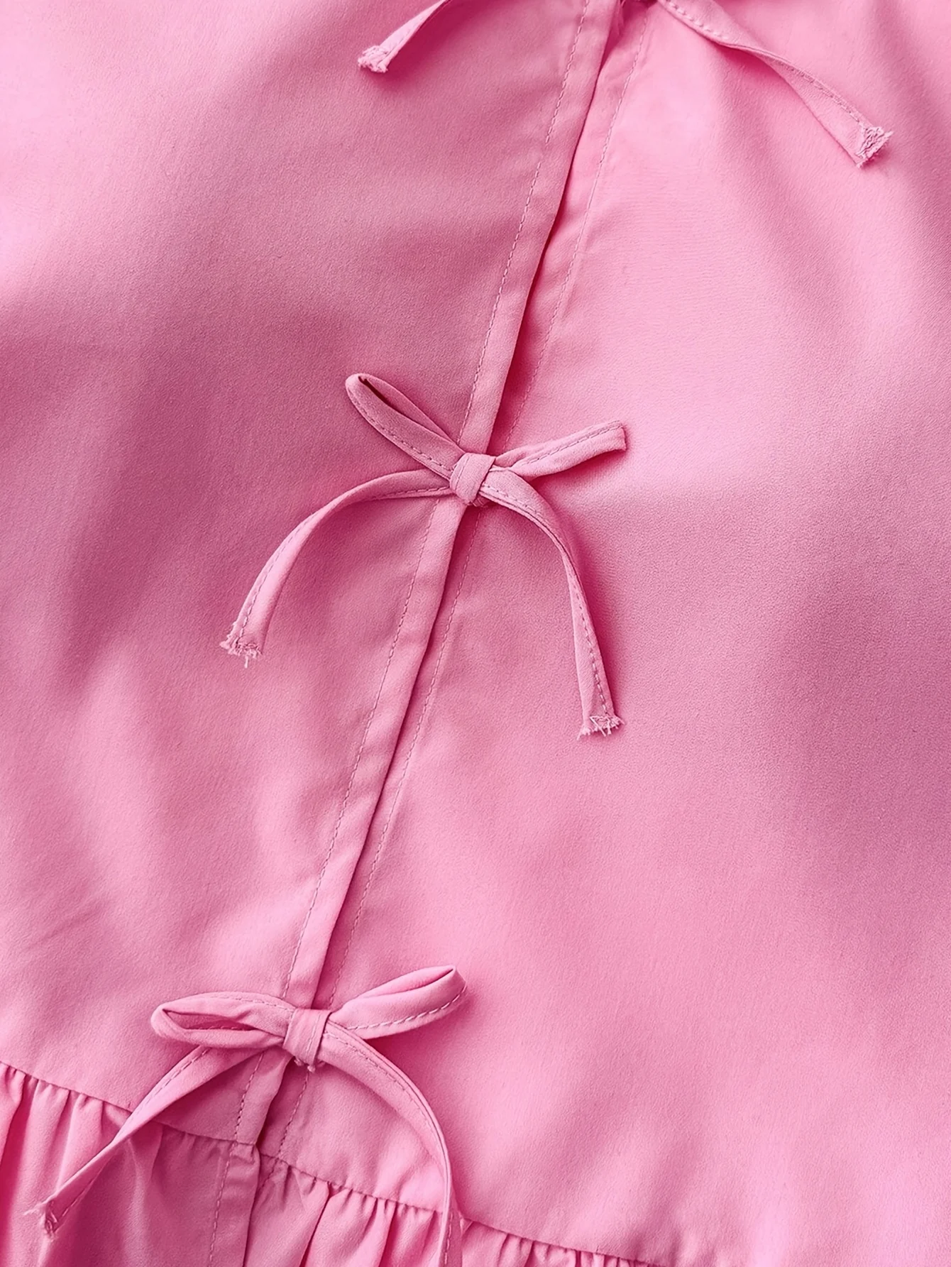 Detail 4 of Girls Bow Solid Puff Sleeve Blouse Summer by LUNORIANA