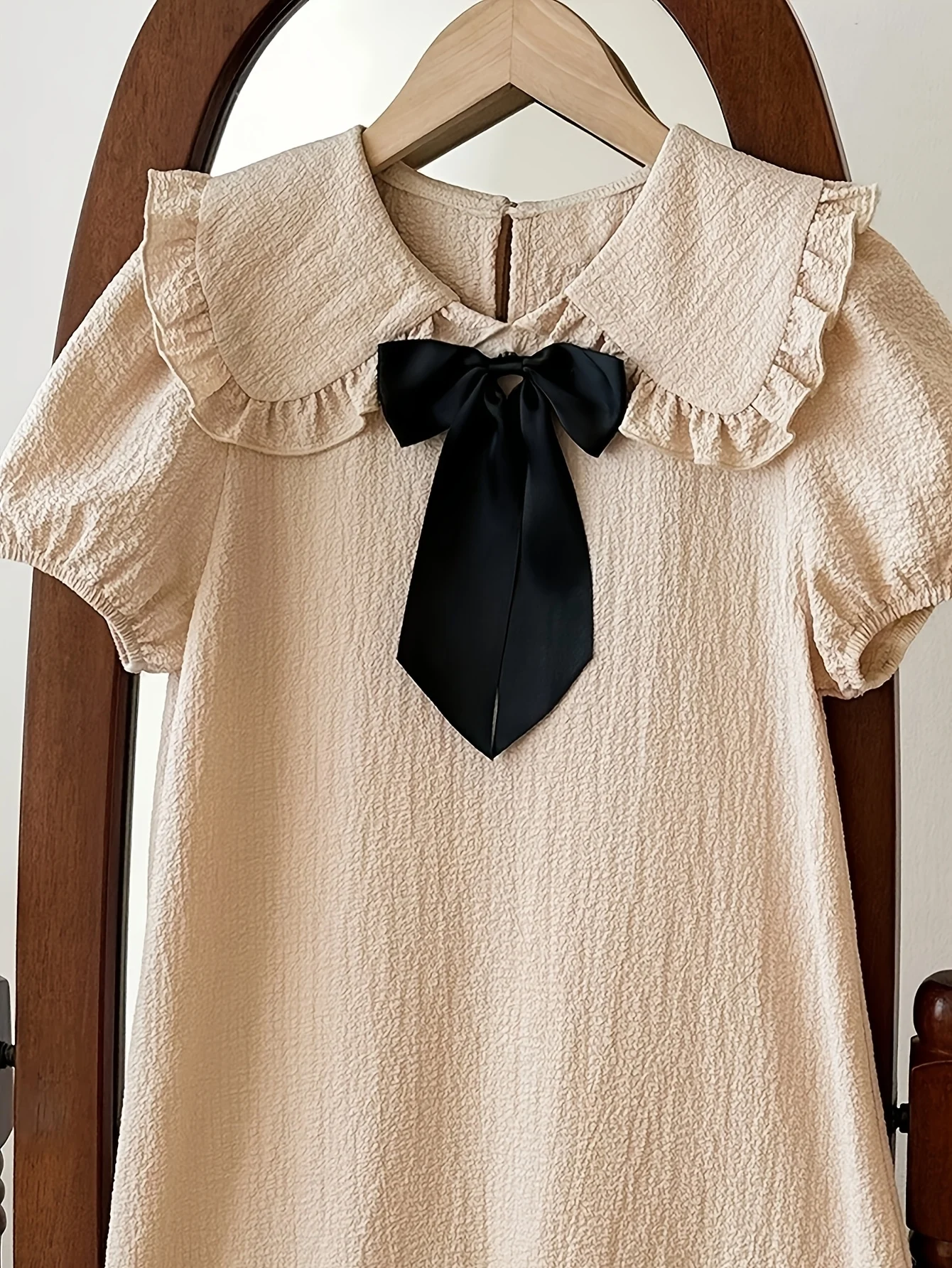 Detail 2 of Girls Bow Doll Collar Puff Sleeve Dress Spring Summer by LUNORIANA