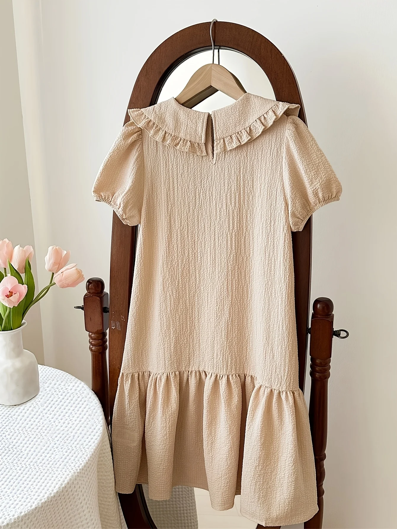 Detail 1 of Girls Bow Doll Collar Puff Sleeve Dress Spring Summer by LUNORIANA
