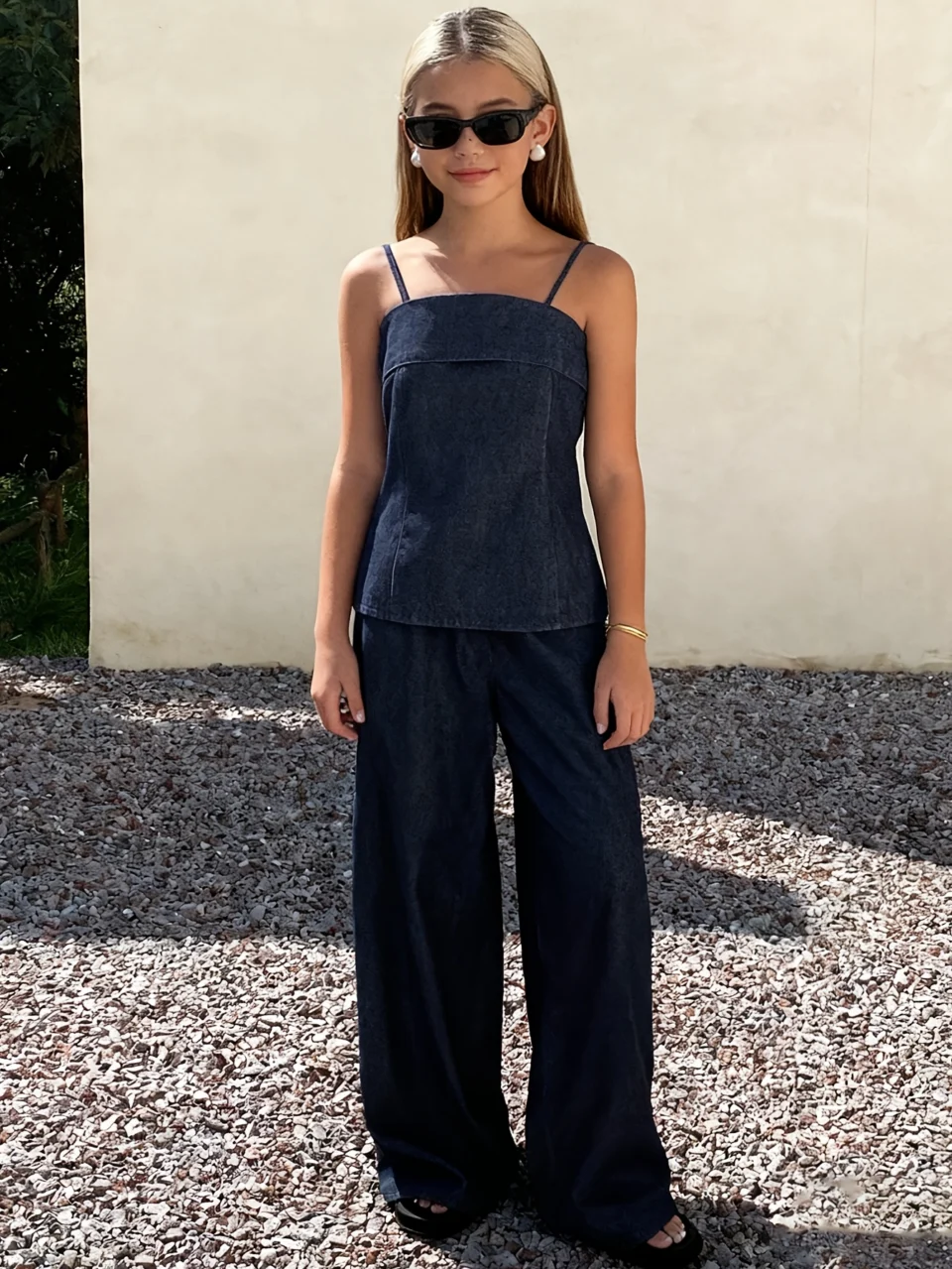Girls Denim Wide Leg Denim Cami Jeans 2-Piece Set Spring Summer