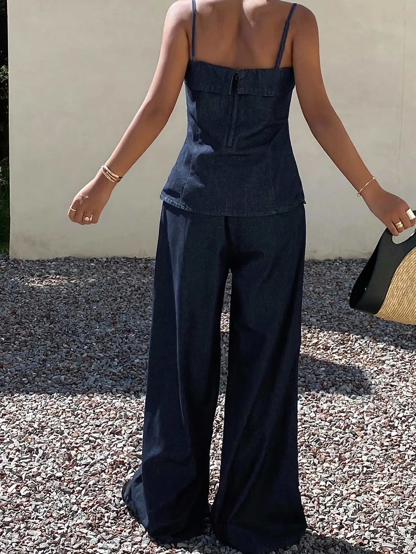 Detail 2 of Girls Denim Wide Leg Denim Cami Jeans 2-Piece Set Spring Summer by LUNORIANA