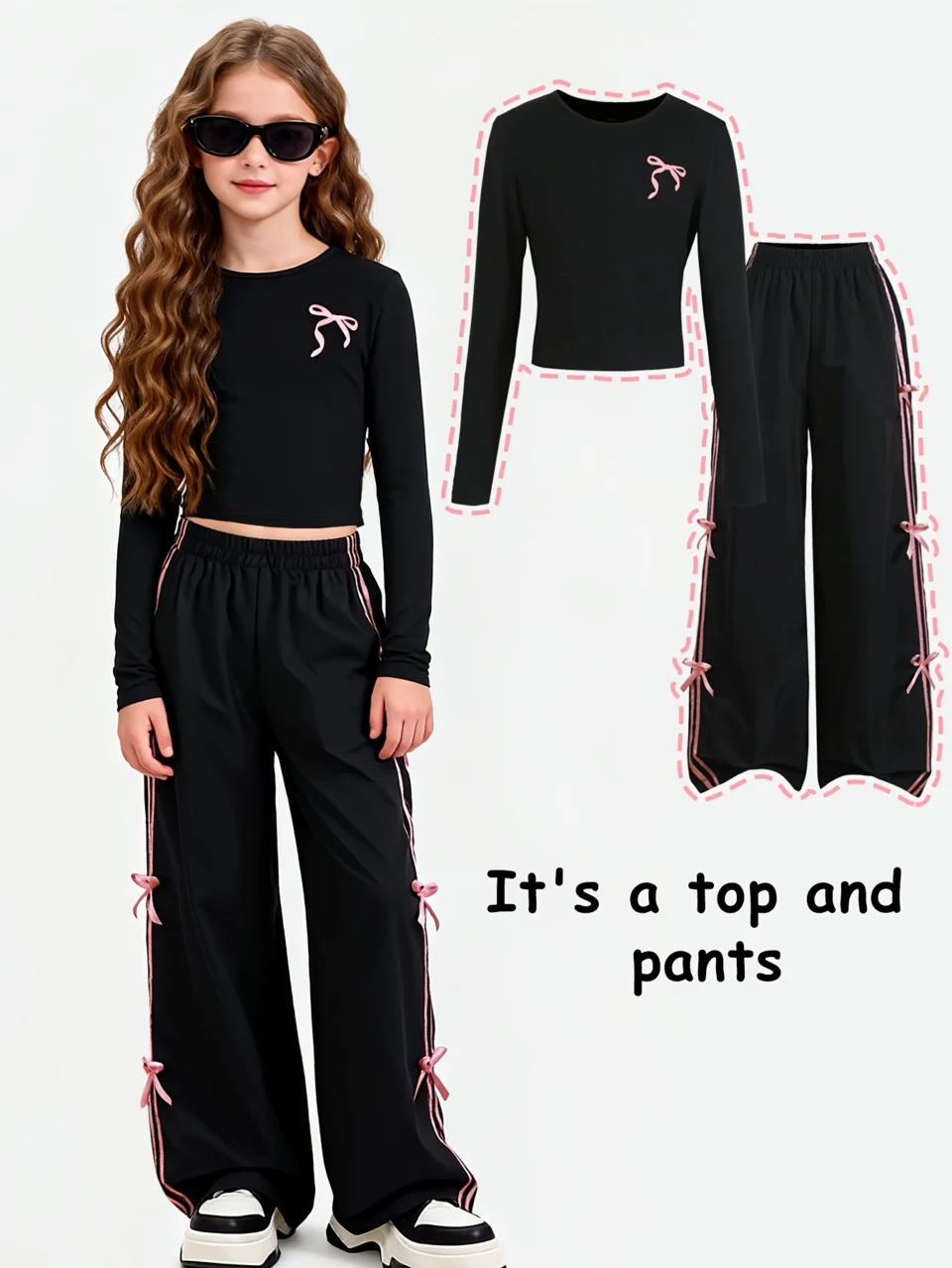 Girls Butterfly Print Side Detail Sweatshirt Pants 2-Piece Set Spring Summer