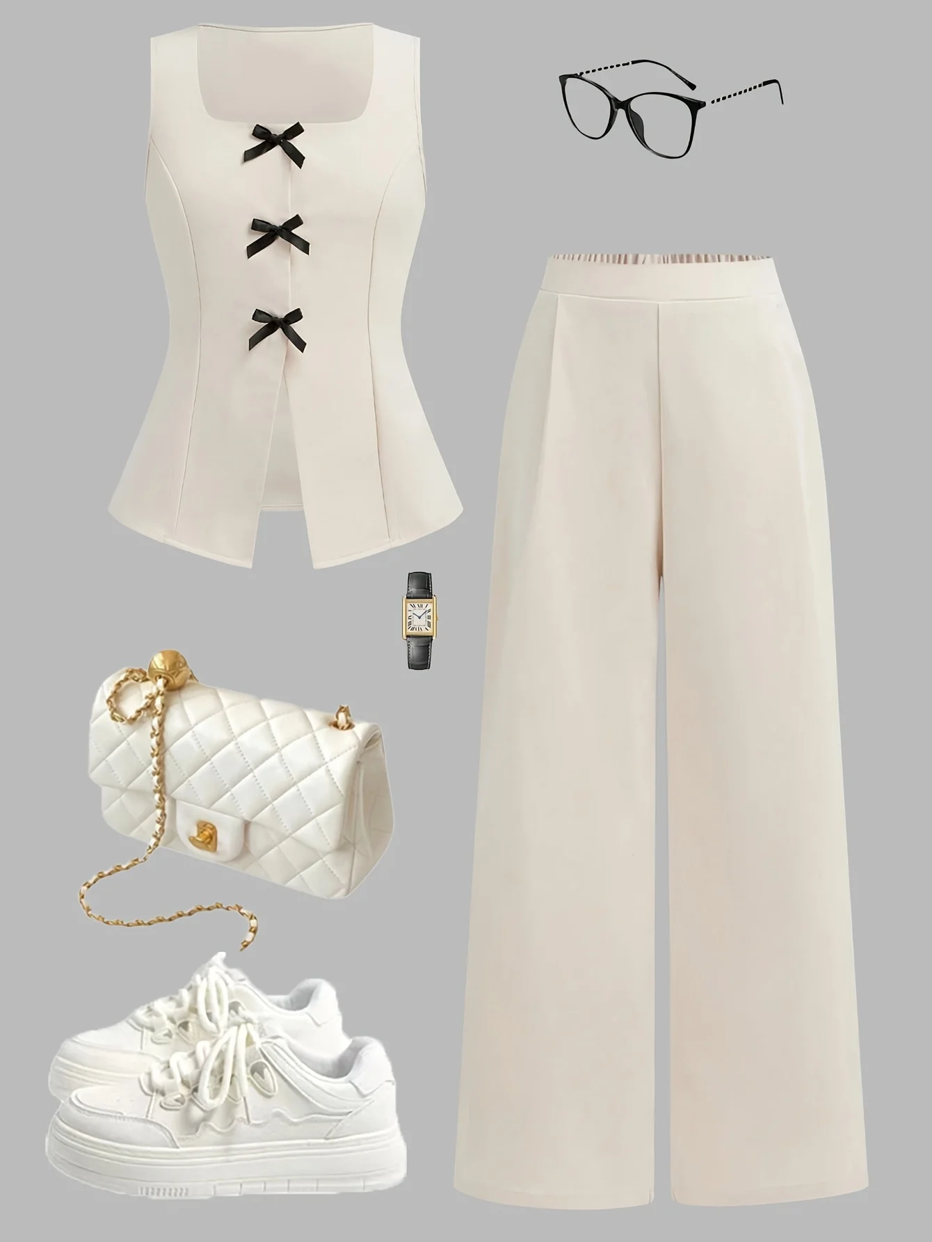 Detail 1 of Girls Bow Split Hem Vest Wide Leg Pants 2-Piece Set Spring Summer by LUNORIANA