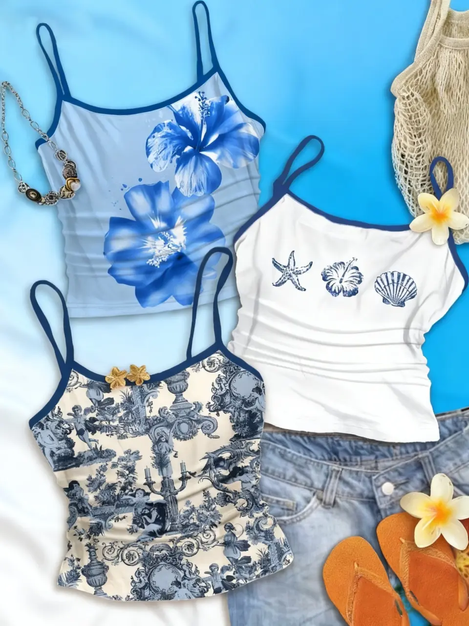 Girls Floral Print Cami Tops 3-Pack, Summer Short Tank Set