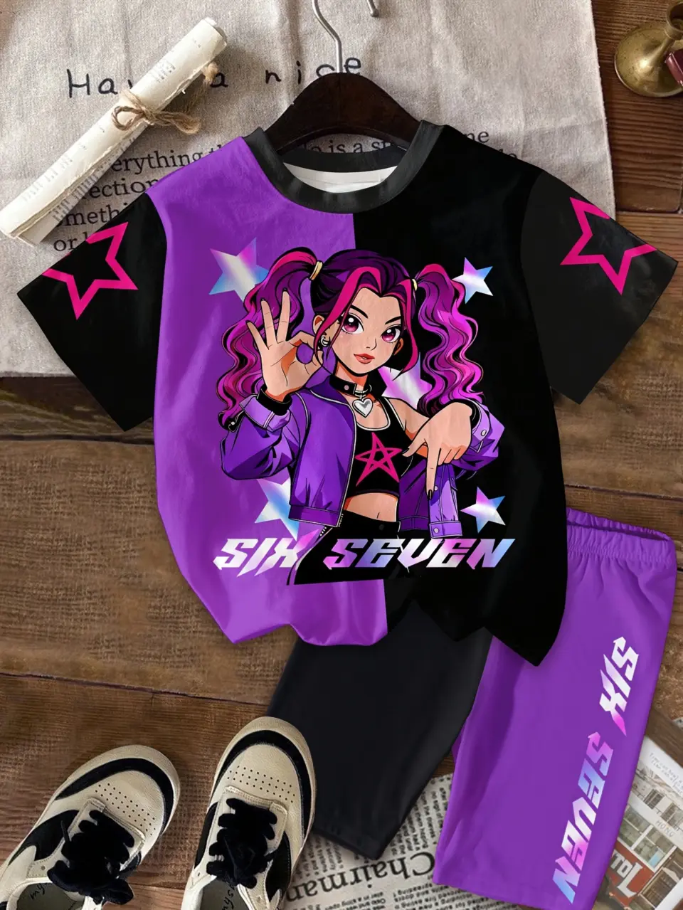 Girls Cartoon Graphic T-Shirt and Shorts 2-Piece Summer Set