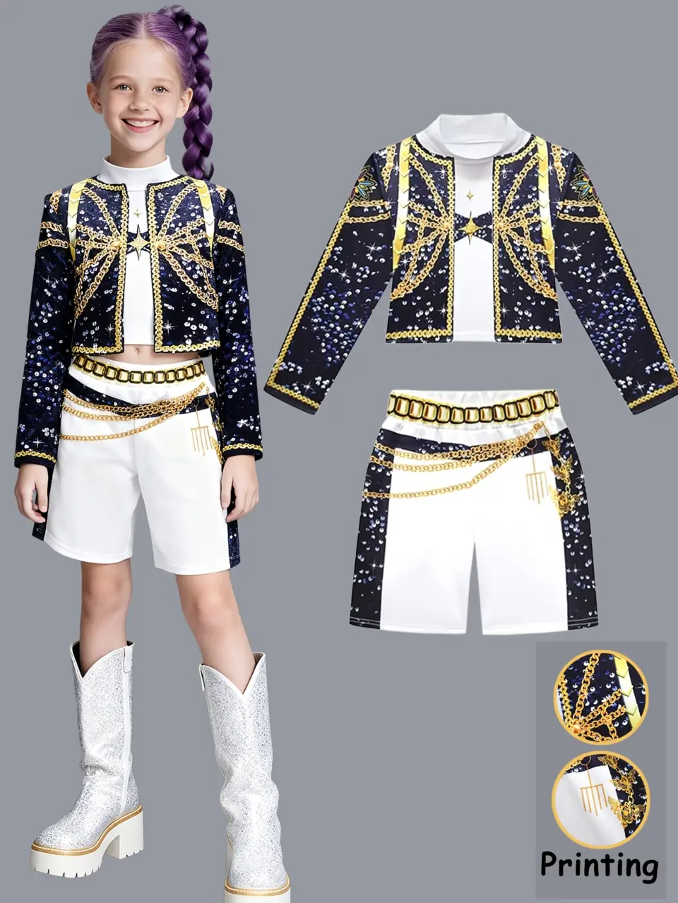 Girls Pop Star Crop Top, Vest and Skirt 3-Piece Outfit
