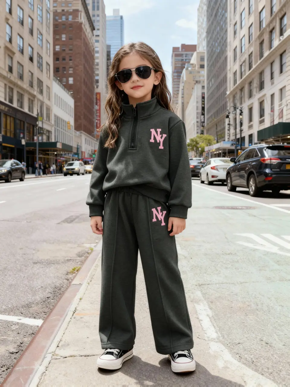 Girls Crew Neck Zip Sweatshirt and Jogger Pants 2-Piece Set