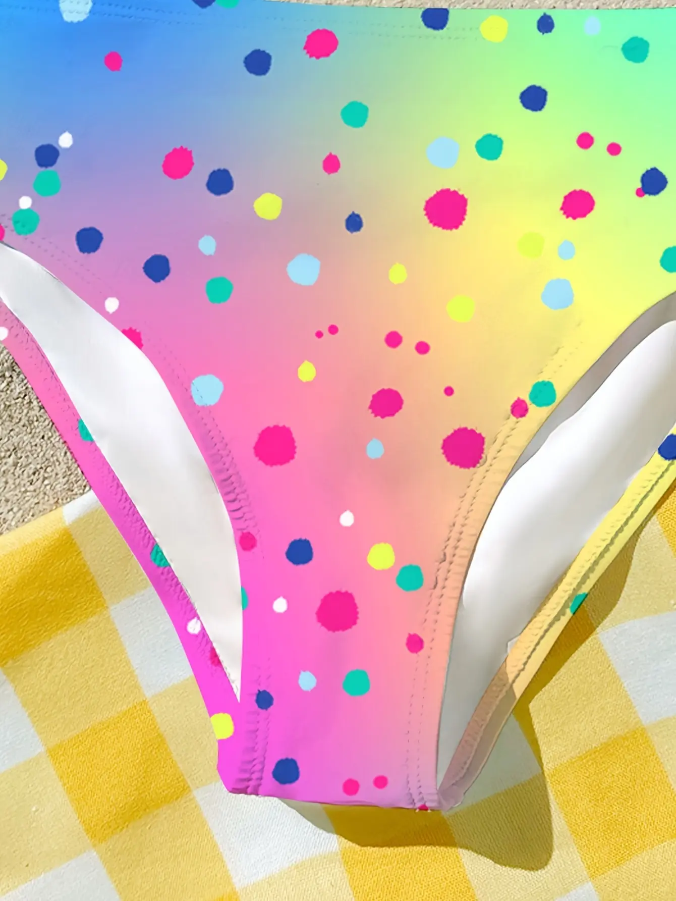 Detail view of Girls Colorful Polka Dot Two-Piece Swimsuit, Tankini Swim Set by LUNORIANA