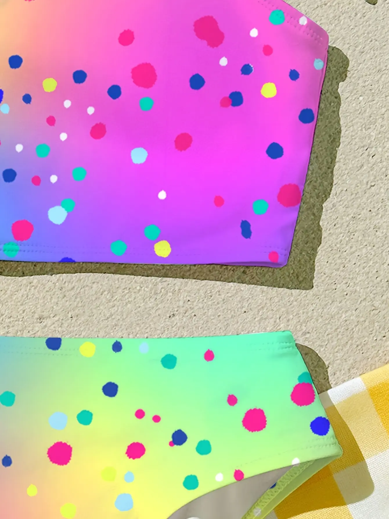 Detail view of Girls Colorful Polka Dot Two-Piece Swimsuit, Tankini Swim Set by LUNORIANA