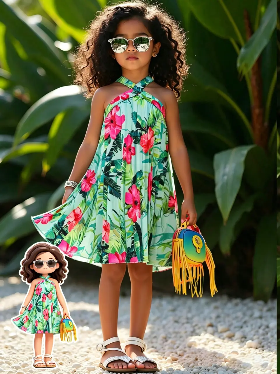 Girls Floral Print Spring Summer Dress, Soft Casual Outfit