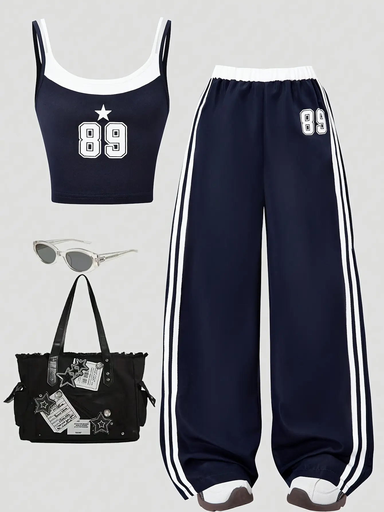 Detail view of Girls Layered Cami Top and Wide Leg Pants 2-Piece Set by LUNORIANA