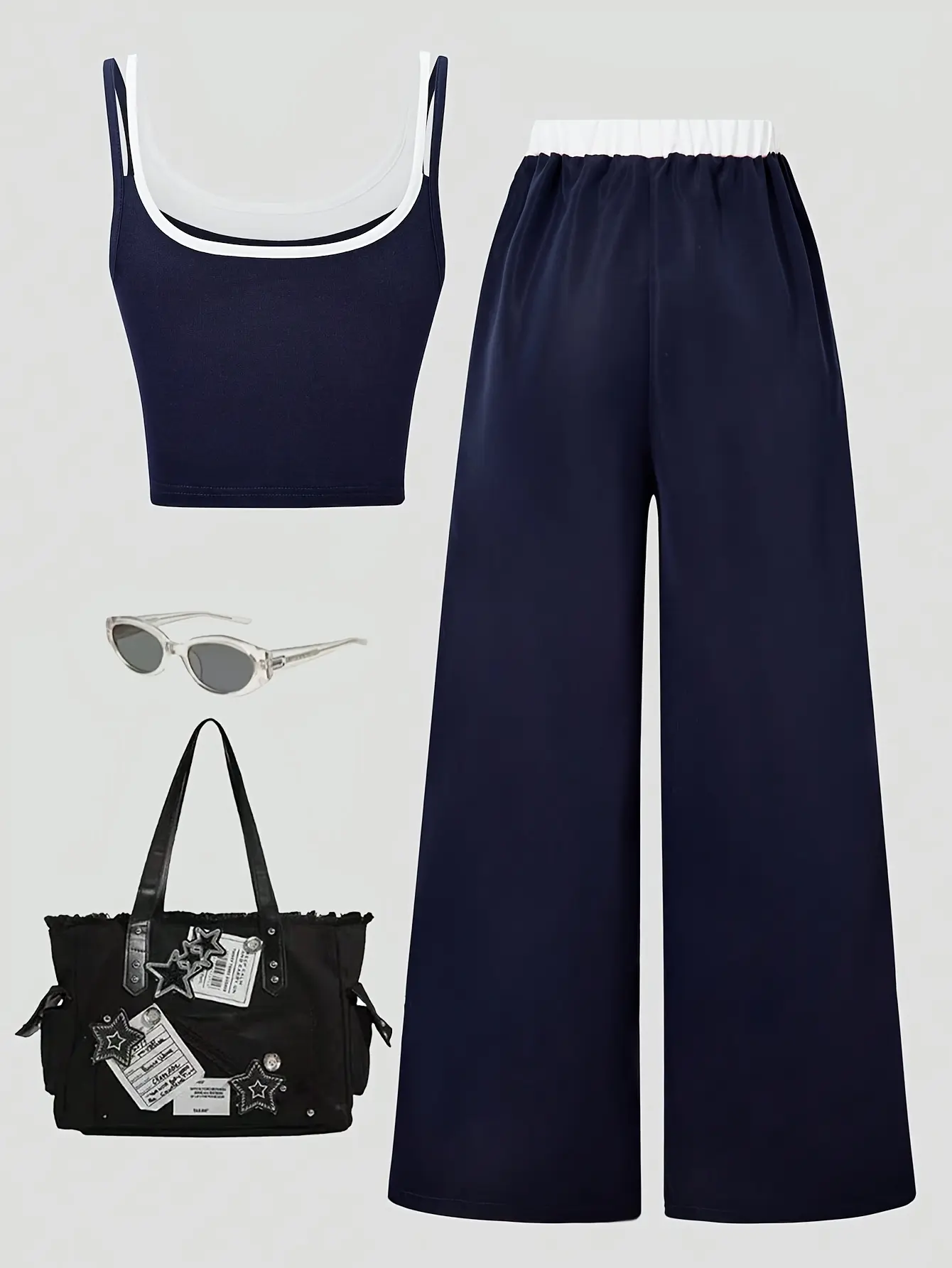 Detail view of Girls Layered Cami Top and Wide Leg Pants 2-Piece Set by LUNORIANA