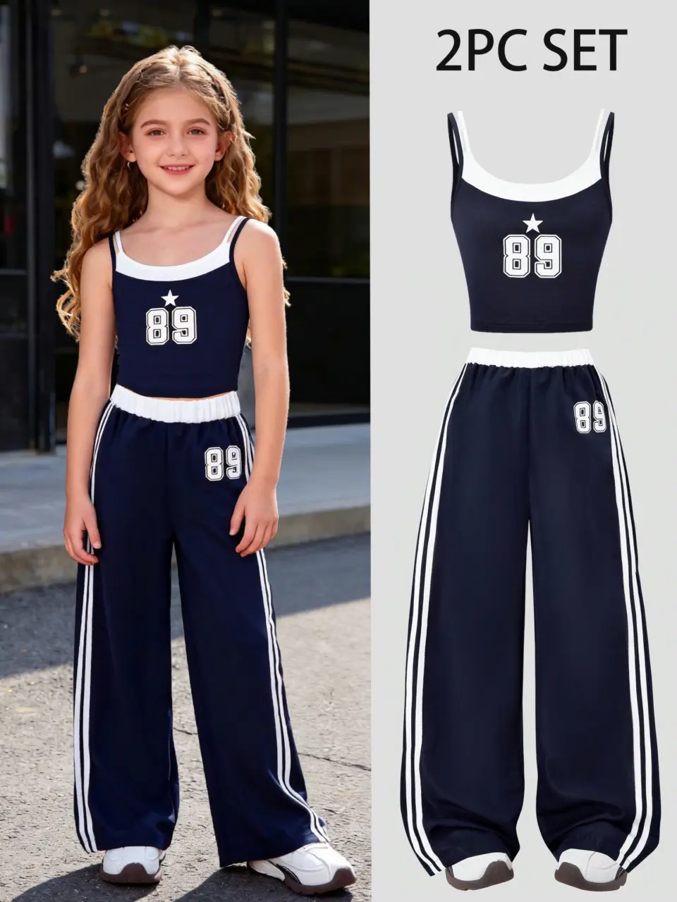 Girls Layered Cami Top and Wide Leg Pants 2-Piece Set