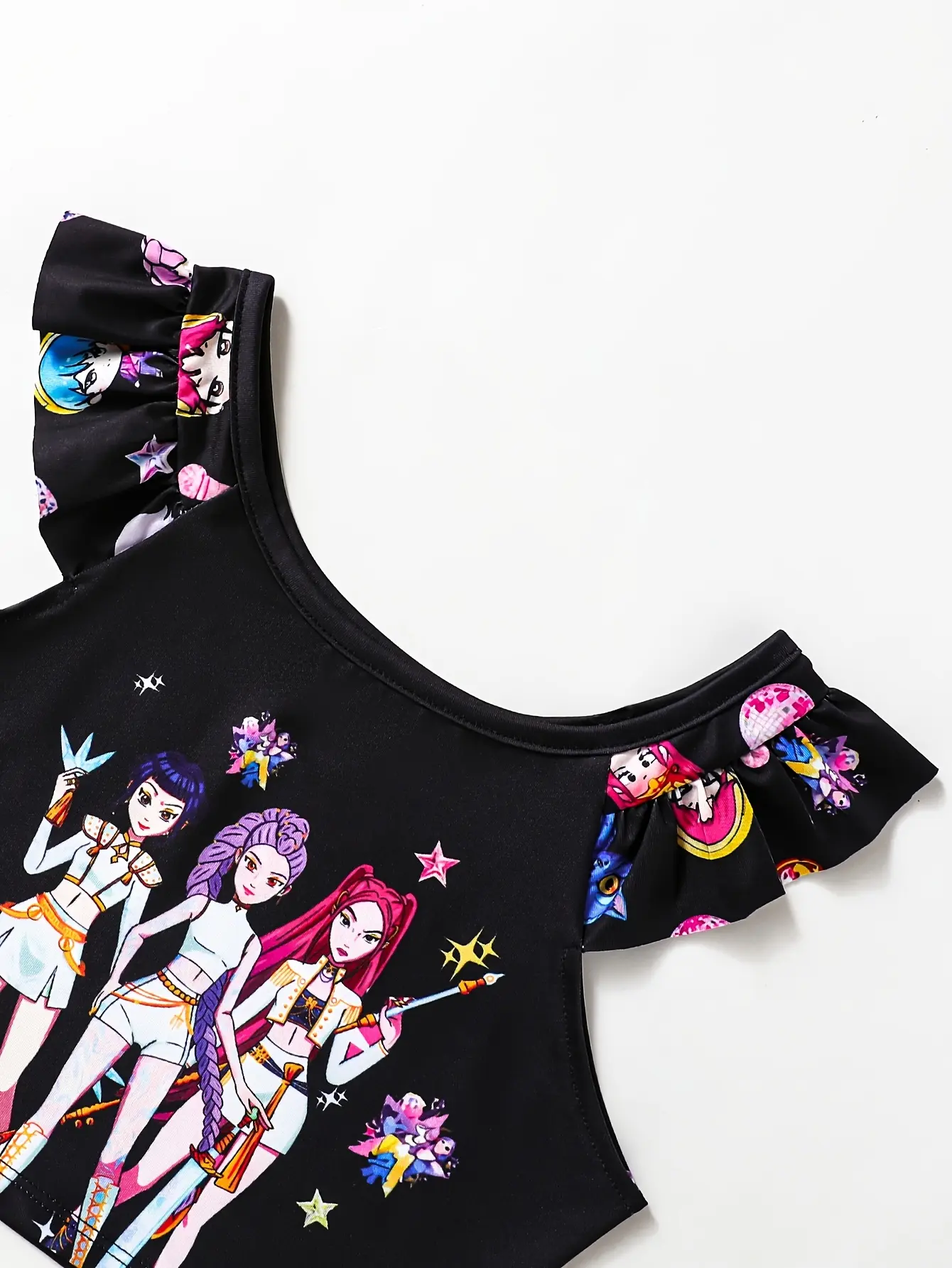Detail view of Girls Graphic Flutter Sleeve Two-Piece Swimsuit, Stretch Swim Set by LUNORIANA