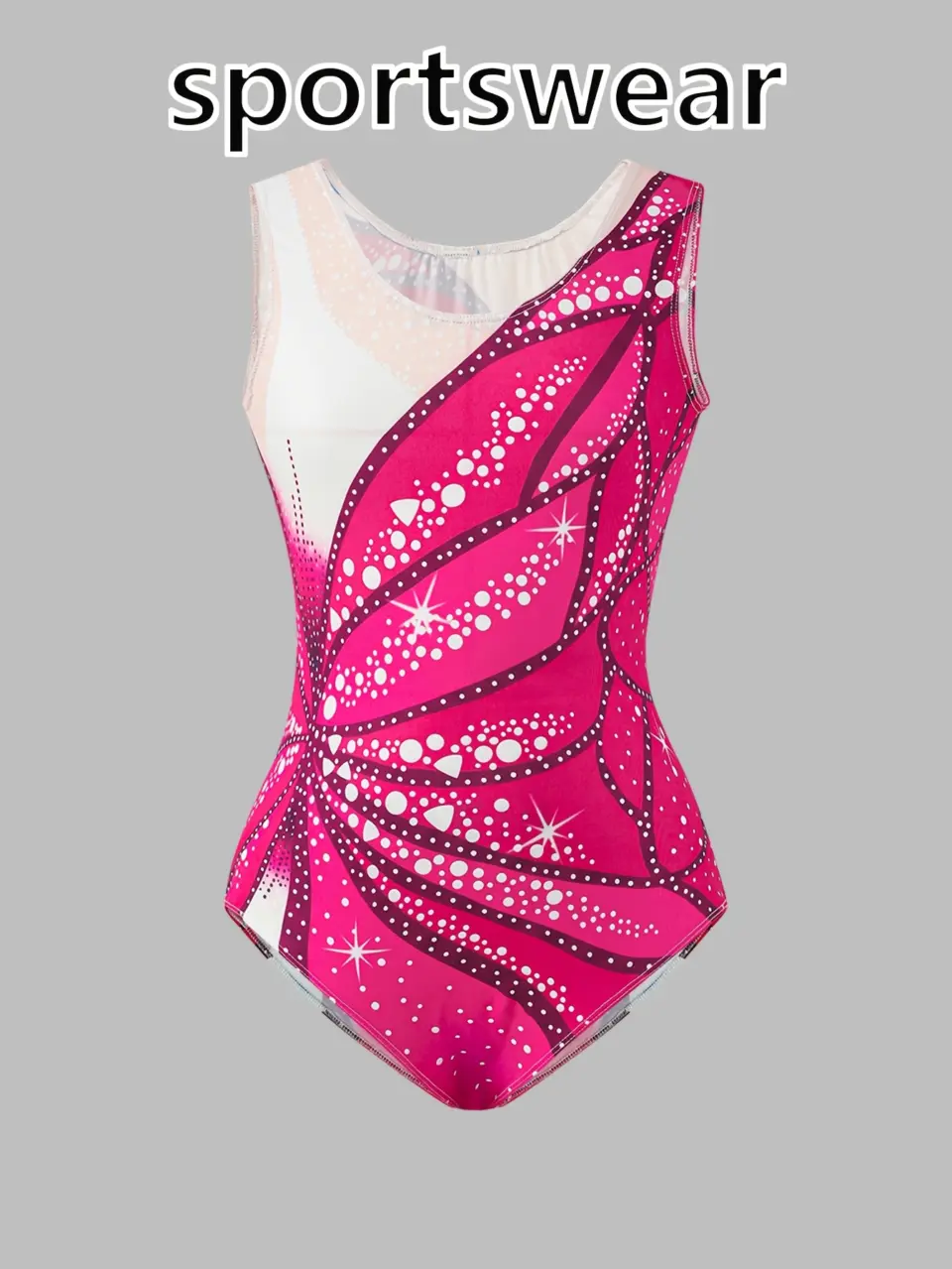 Girls Colorful Print Sleeveless Unitard, Stretch Training Outfit