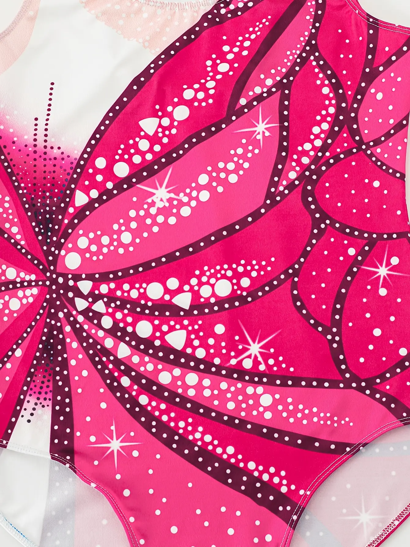 Detail view of Girls Colorful Print Sleeveless Unitard, Stretch Training Outfit by LUNORIANA