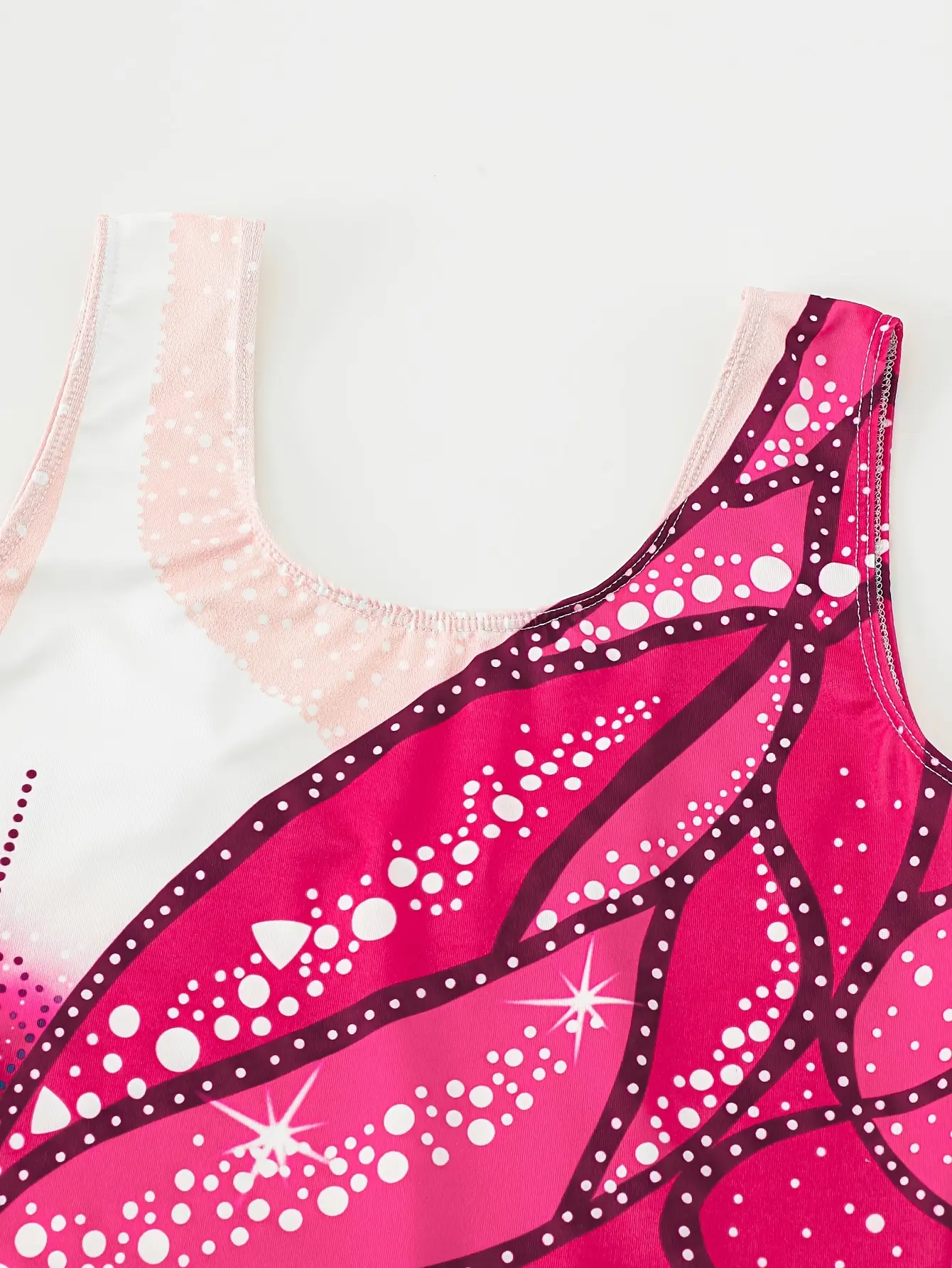 Detail view of Girls Colorful Print Sleeveless Unitard, Stretch Training Outfit by LUNORIANA