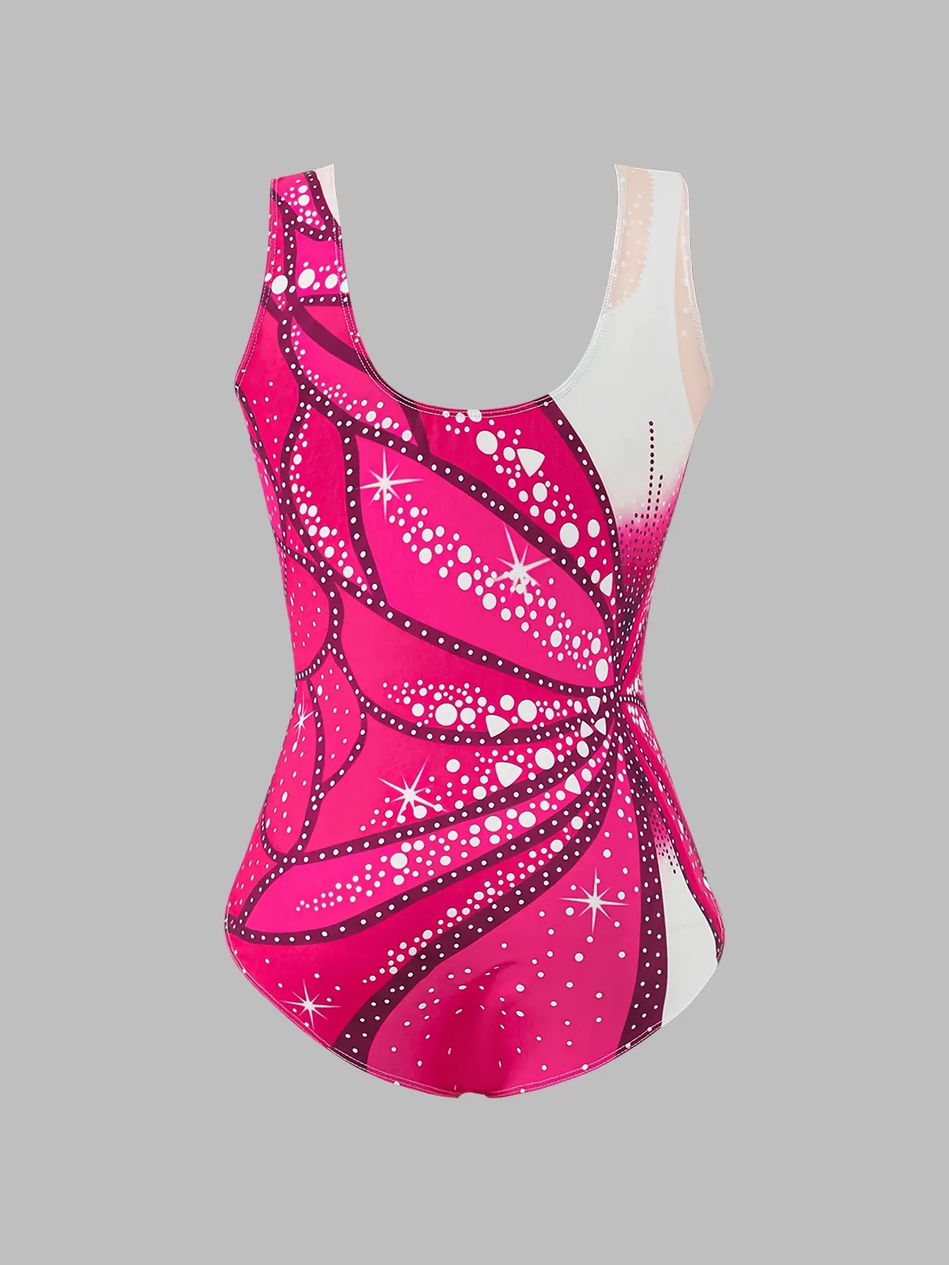 Detail view of Girls Colorful Print Sleeveless Unitard, Stretch Training Outfit by LUNORIANA