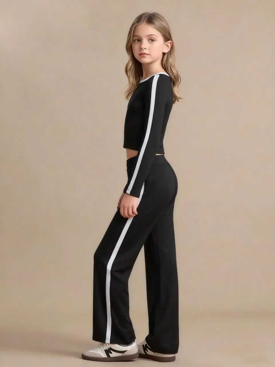 Girls Solid Long Sleeve T-Shirt and Pants Set, Everyday Outfit