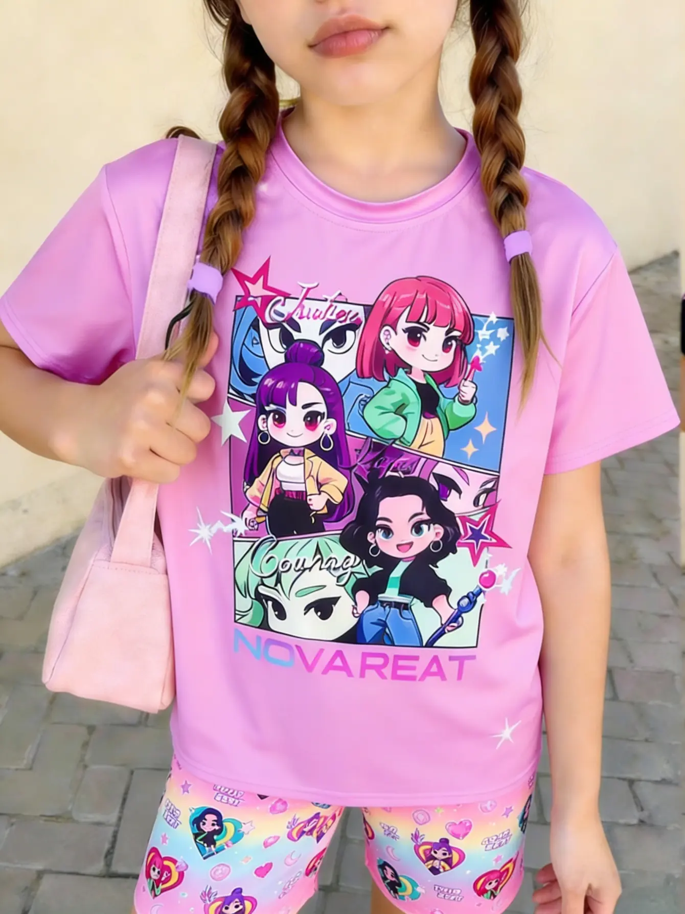 Girls Cartoon Graphic T-Shirt and Shorts 2-Piece Outfit