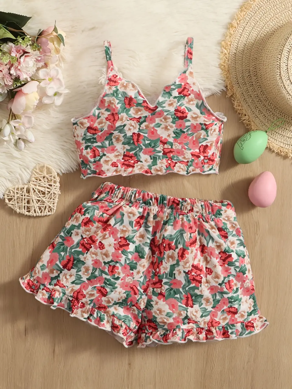 Girls Floral Print Cami Top and Shorts 2-Piece Set