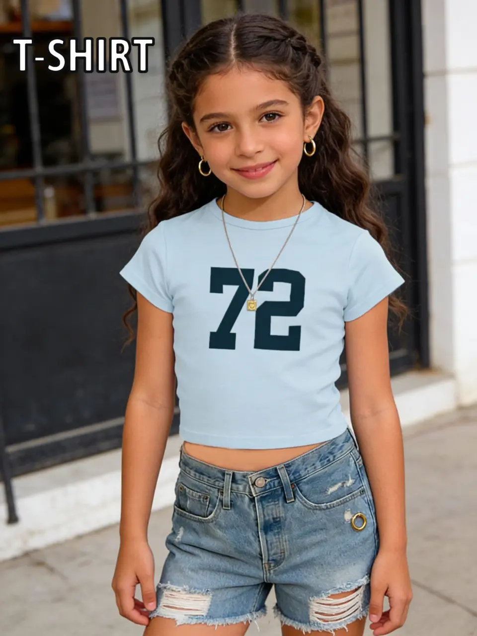 Girls Light Blue 72 Graphic T-Shirt, Soft Everyday Tee