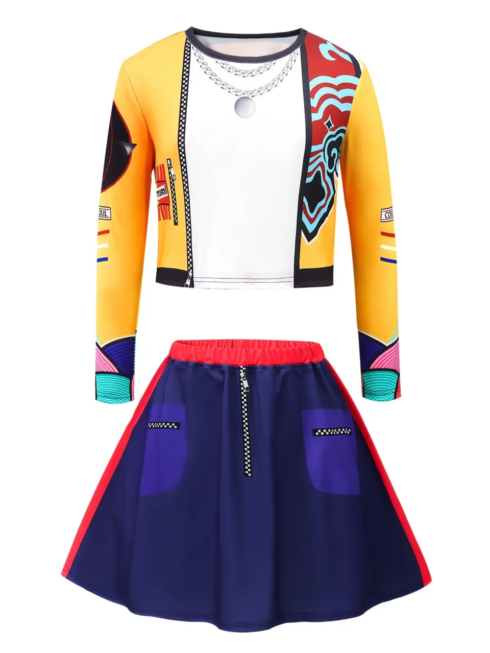 Girls Pop Star Layered Crop Top and Skirt 2-Piece Outfit