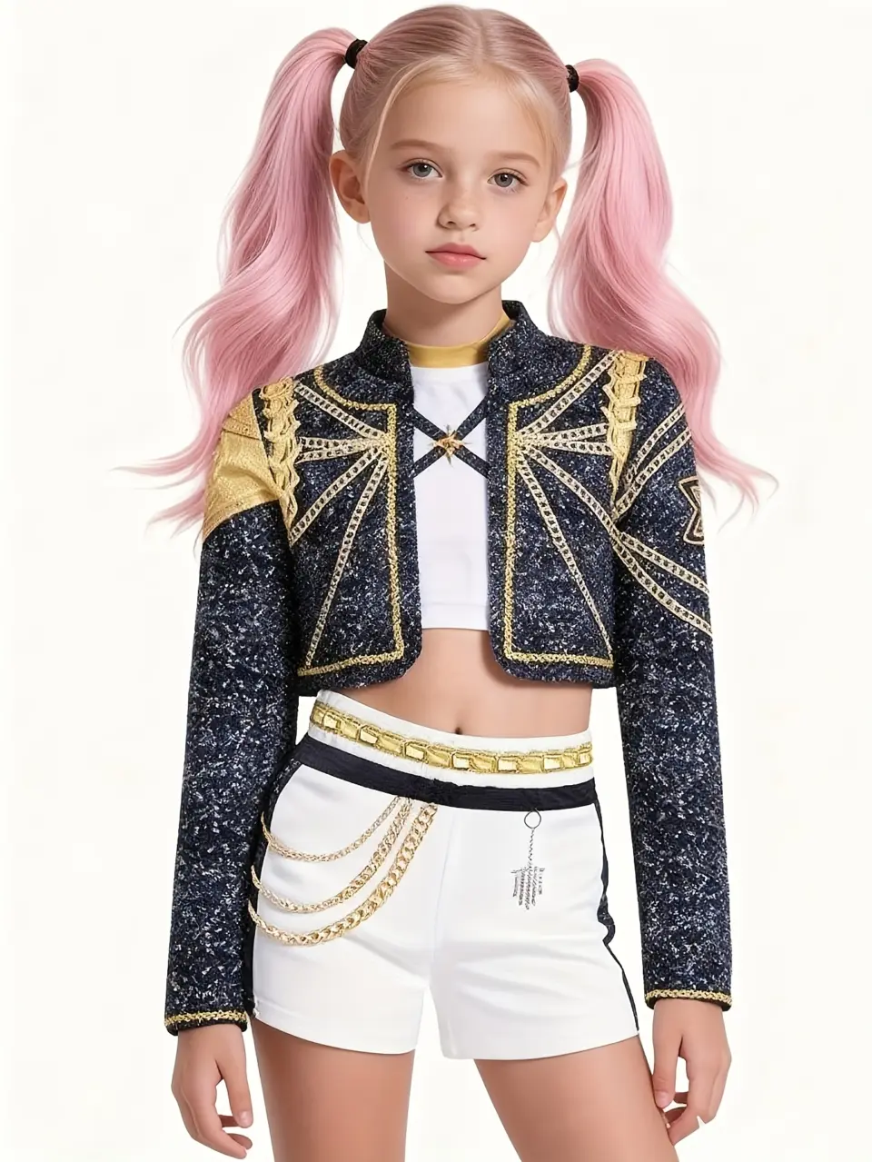 Girls Pop Star Graphic Crop Top, Vest and Shorts 3-Piece Set