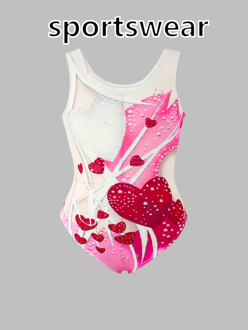 Girls Heart Print Sleeveless Unitard, Stretch Gymnastics Outfit