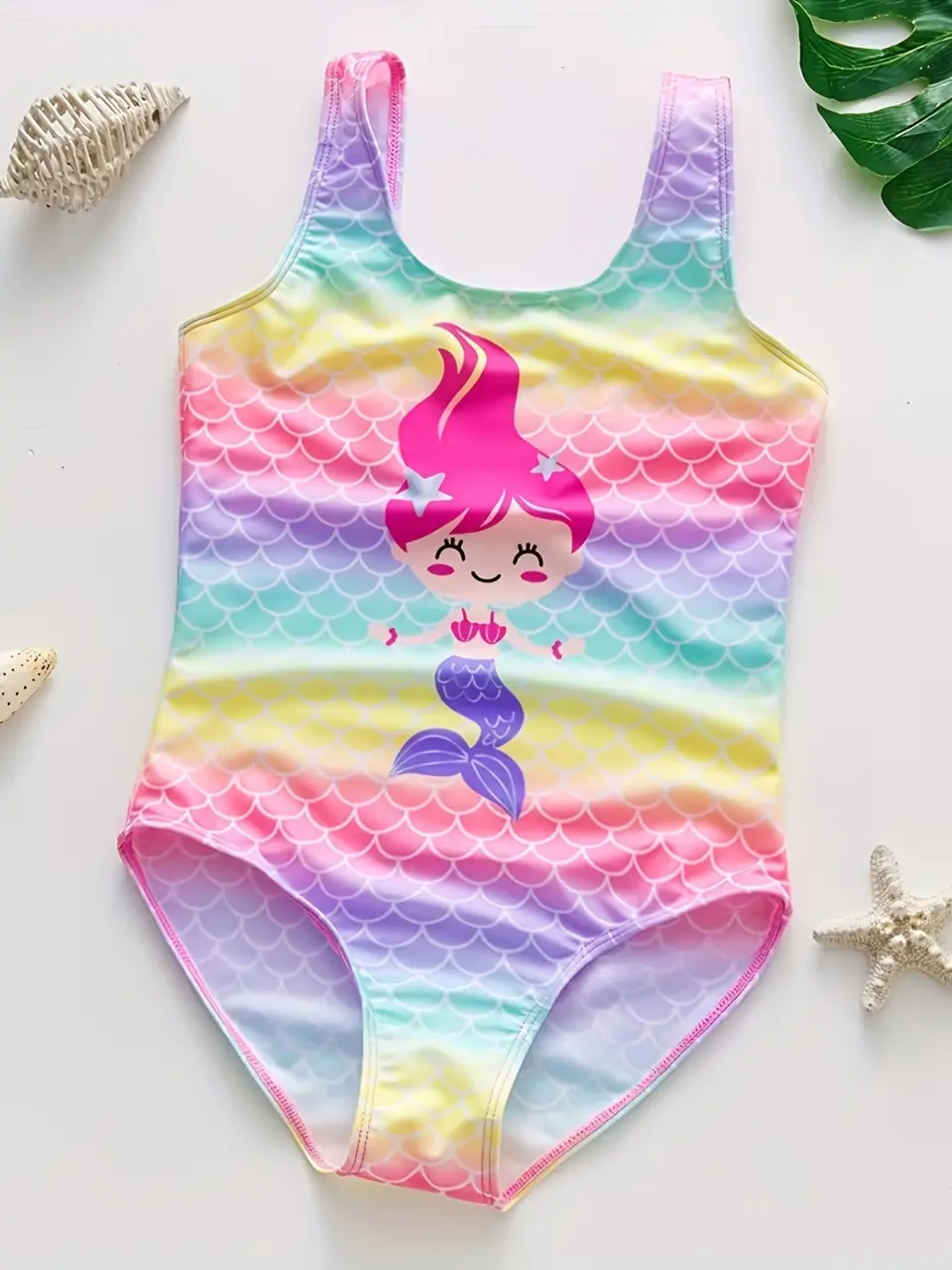 Girls Mermaid Princess Scale Print One-Piece Swimsuit