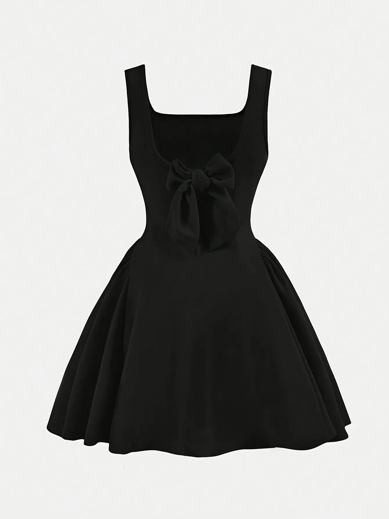 Detail view of Girls Solid Black Long Dress with Back Bow Embroidery by LUNORIANA