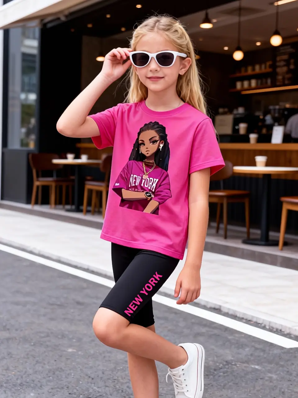 Girls Cartoon Graphic T-Shirt and Biker Shorts Set by LUNORIANA