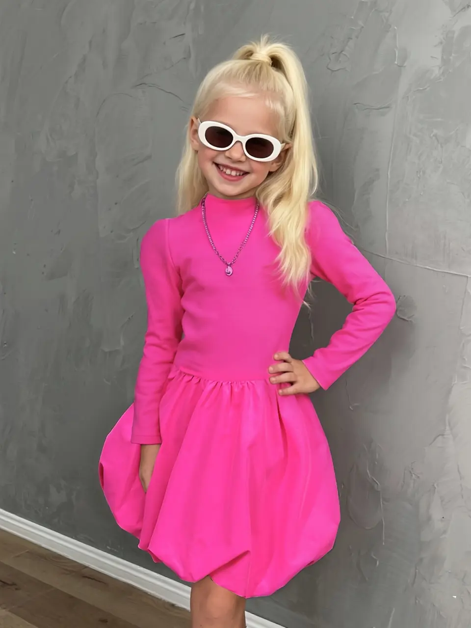Girls Y2K Long Sleeve Puff Dress with Open Back Detail