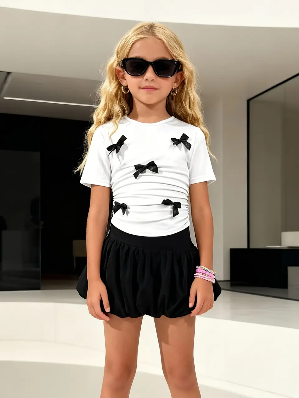 Girls T-Shirt Top and Bow Puff Skort Set by LUNORIANA