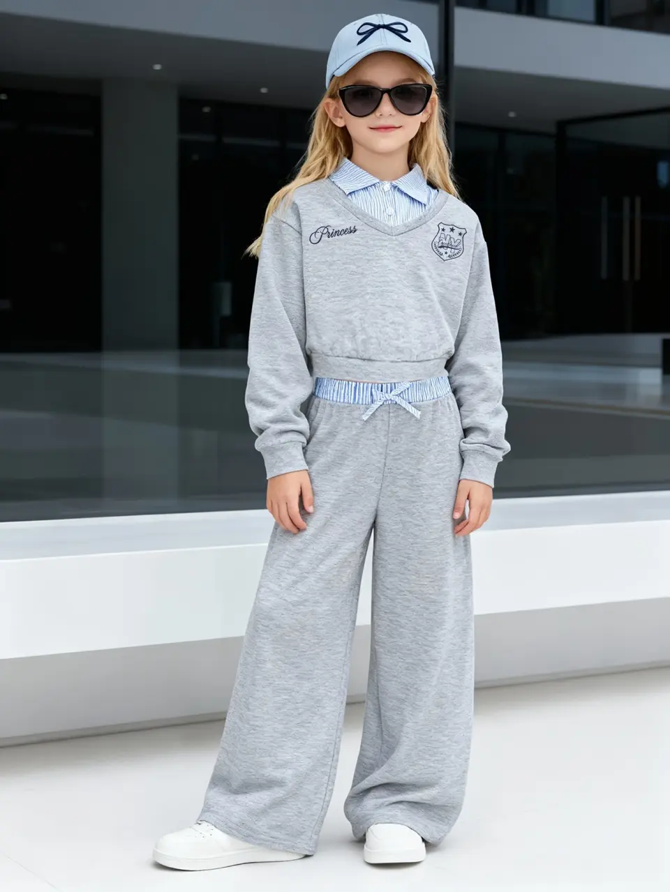 Girls Collared Sweatshirt and Wide Leg Pants Set by LUNORIANA