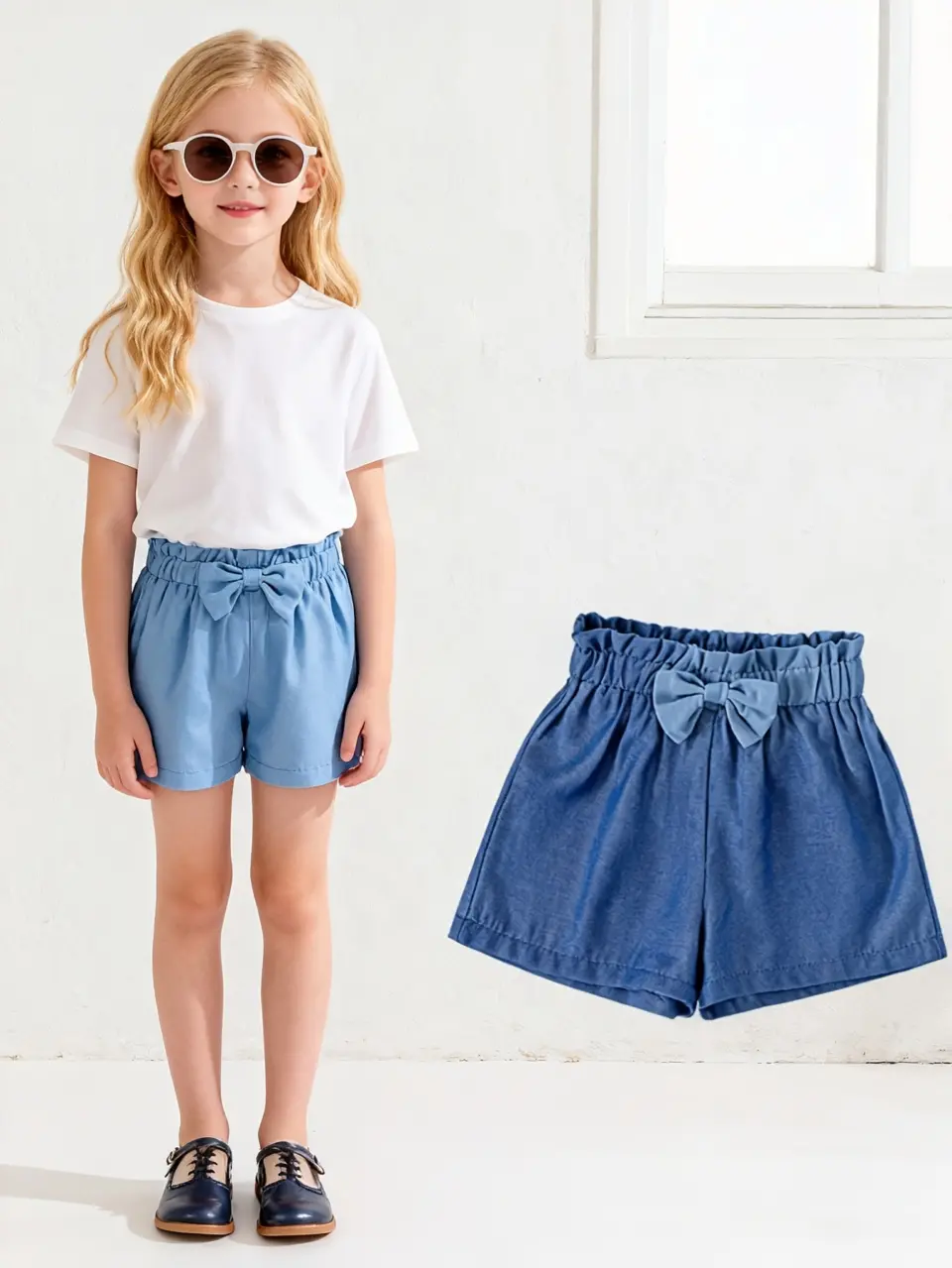 Girls Bow Waist Wide Leg Shorts Set by LUNORIANA