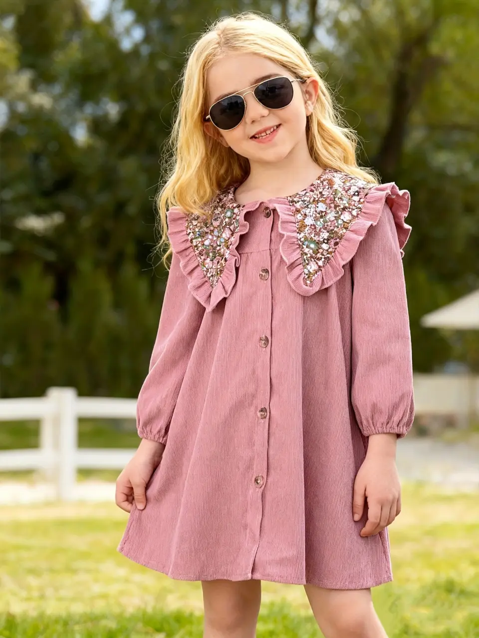 Girls Floral Ruffle Puff Sleeve Dress by LUNORIANA
