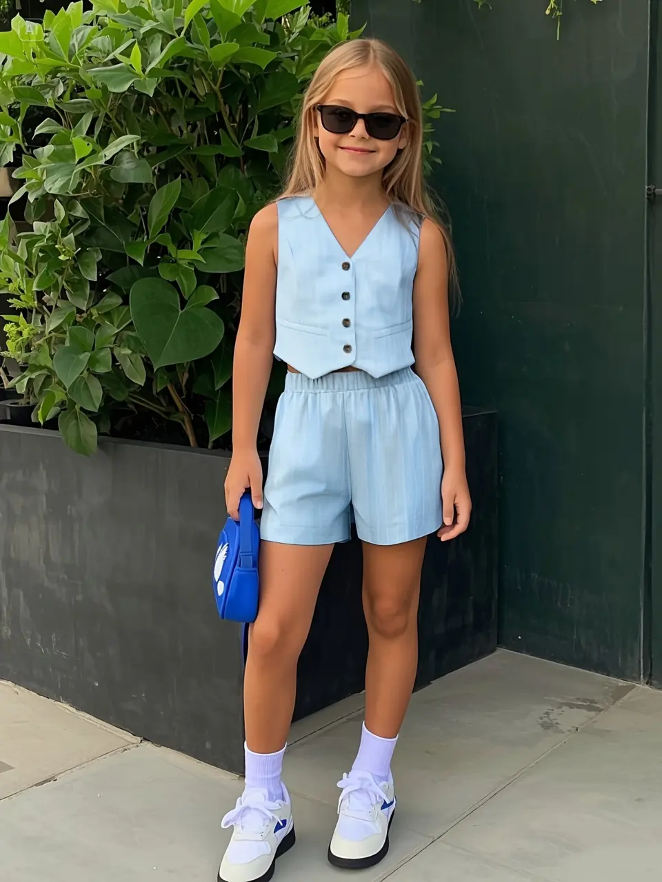 Girls Button Vest and Wide Leg Shorts Set by LUNORIANA